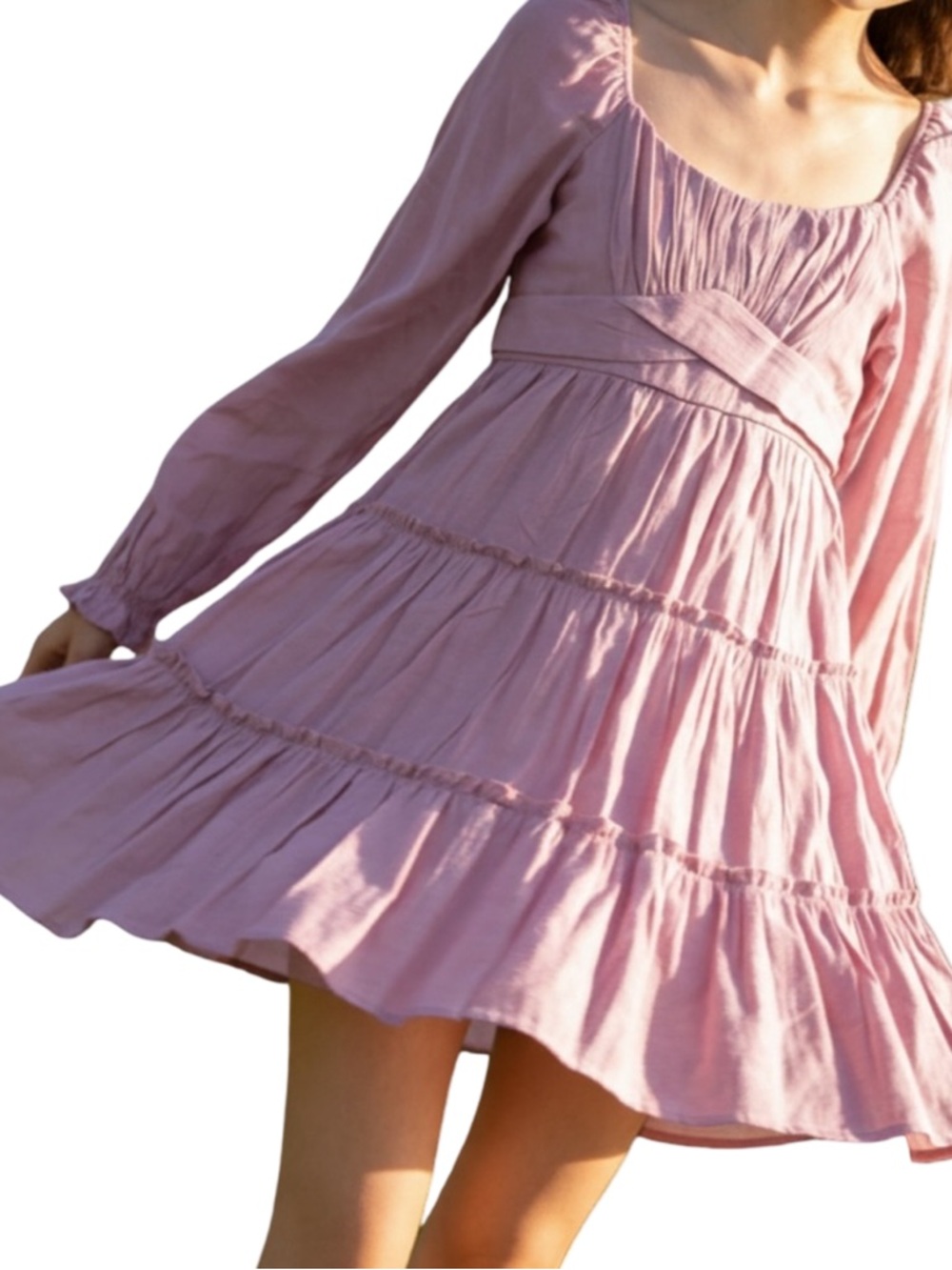 🍒NWT Altar'd State Lined & Tiered Semi-Shert Dress in Lilac, Size Medium
